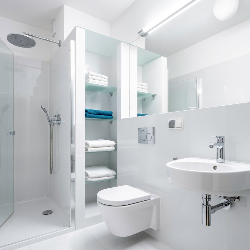 Corner Shower with Built-in Shelves